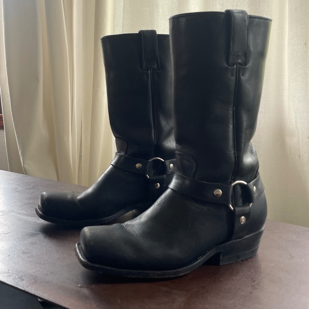 Leather Biker Boots Square Toe